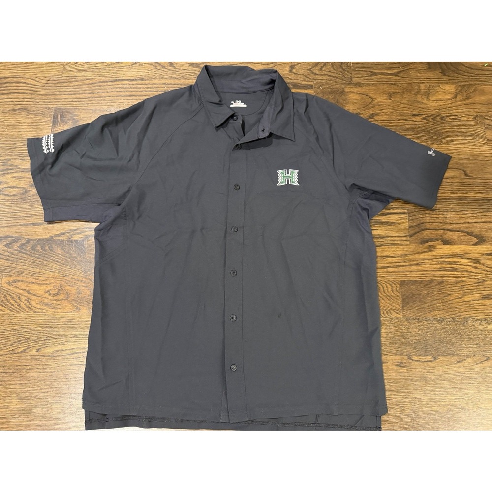 Under Armour Hawaii NCAA Shirt Mens XL Black Football Button Up Heat Gear